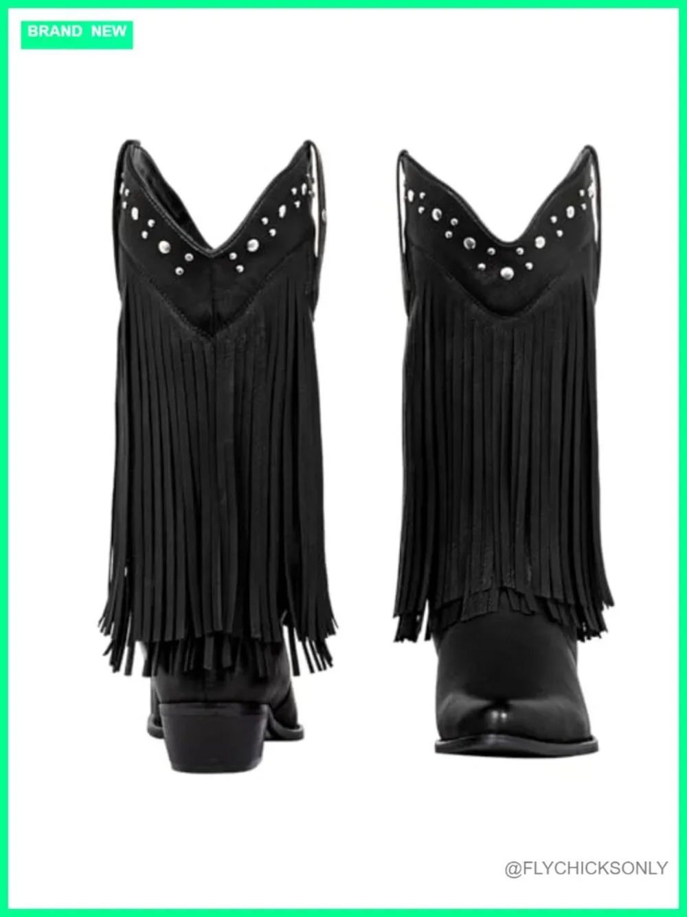 Faux Suede Fringe Cowboy Boots with Stud Accents - Wide Calf